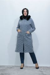 Safir Kaşmir Kapüşonlu Platin Triko Ceket Mont
