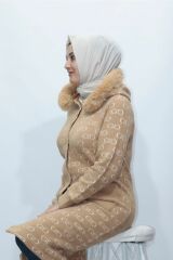 Safir Kaşmir Kapüşonlu Platin Triko Ceket Mont