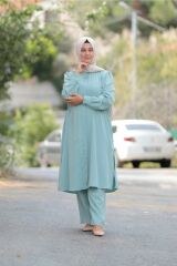 Büyük Beden Krep Ayrobin Gömlek Pantolon Ikili Takım