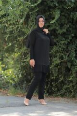 Rayon Şifonlu Altı Pilise Uzun Kol Penye Tunik