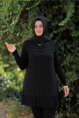 Rayon Şifonlu Altı Pilise Uzun Kol Penye Tunik