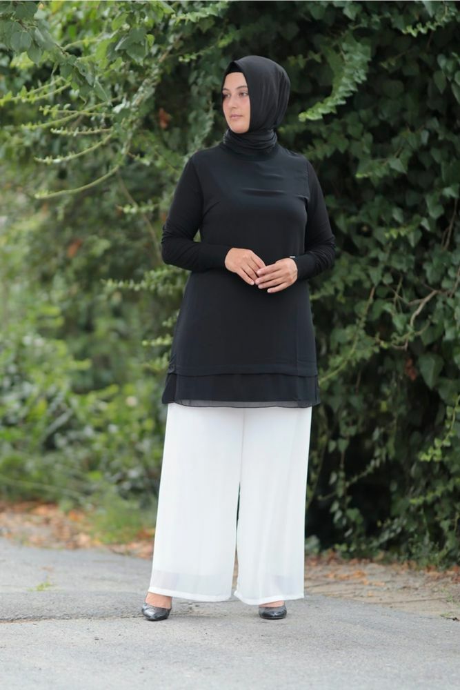 Rayon Şifonlu Uzun Kol Penye Tunik