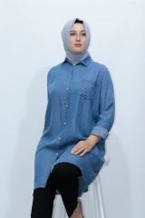 Büyük Beden Cep Detay Kot Jeans Gömlek Tunik