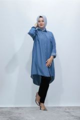 Büyük Beden Cep Detay Kot Jeans Gömlek Tunik