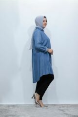Büyük Beden Cep Detay Kot Jeans Gömlek Tunik