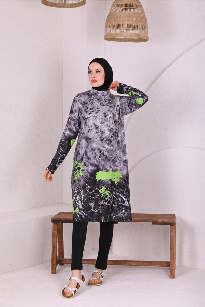 Büyük Beden Batik Desen Nanotex Tesettür Mayo