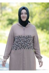 Büyük Beden Leopar Detay Fermuarlı Giy Çık Kap