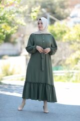 Büyük Beden Belden Bağlamalı Kolu Lastikli Elbise