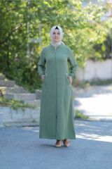 Büyük Beden Kuş Gözü Detay Fermuarlı Cepli Kap Ferace