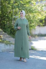 Büyük Beden Kuş Gözü Detay Fermuarlı Cepli Kap Ferace