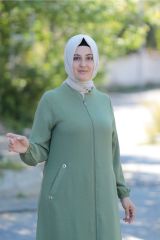 Büyük Beden Kuş Gözü Detay Fermuarlı Cepli Kap Ferace
