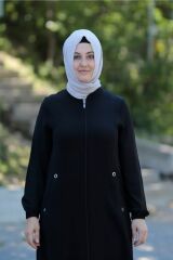 Büyük Beden Kuş Gözü Detay Fermuarlı Cepli Kap Ferace