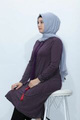 Büyük Beden Puantiye Baskılı Püsküllü Penye Tunik