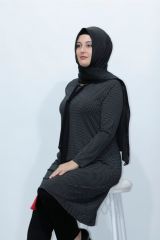 Büyük Beden Puantiye Baskılı Püsküllü Penye Tunik