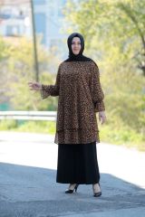 Büyük Beden Leopar Desen Şifon Tunik