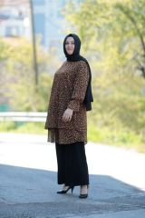 Büyük Beden Leopar Desen Şifon Tunik