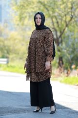 Büyük Beden Leopar Desen Şifon Tunik
