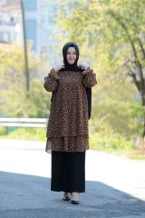Büyük Beden Leopar Desen Şifon Tunik