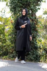 Büyük Beden Ribana Fermuarlı Yelekli Penye Üçlü Takım