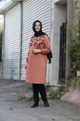 Büyük Beden Flok Baskı Ribana Yaka Penye Tunik
