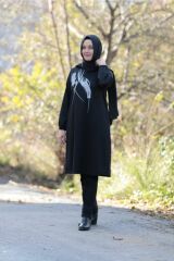 Büyük Beden Taşlı Ribana Yaka Penye Tunik
