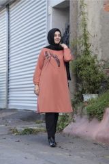 Büyük Beden Taşlı Ribana Yaka Penye Tunik