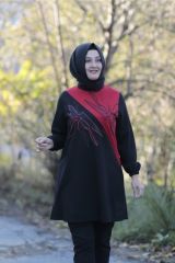 Büyük Beden Garnili Baskı Taşlı Penye Tunik