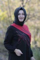 Büyük Beden Garnili Baskı Taşlı Penye Tunik