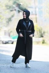 Büyük Beden Biyeli Kemerli Çelik Örme Cepli Triko Giy Çık Kap Ceket