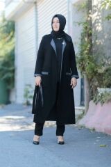 Büyük Beden Biyeli Kemerli Çelik Örme Cepli Triko Giy Çık Kap Ceket