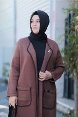 Büyük Beden Biyeli Kemerli Çelik Örme Cepli Triko Giy Çık Kap Ceket