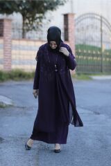 Büyük Beden Taş Detaylı Yelekli Sandy Şifon Elbise Abiye