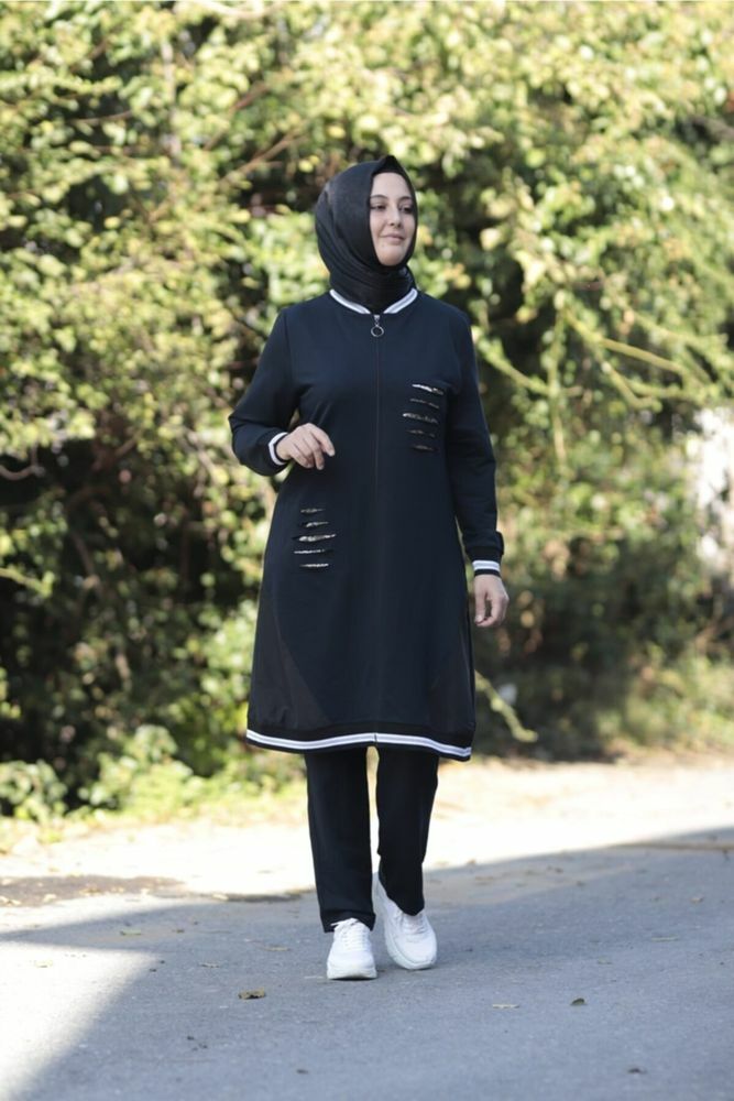Büyük Beden Paraş Garni Fermuarlı Ribana Penye Ikili Takım