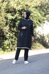 Büyük Beden Paraş Garni Fermuarlı Ribana Penye Ikili Takım