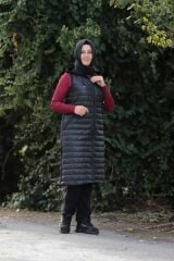Büyük Beden Kapitone Penye Fermuarlı Kapüşonlu Yelek
