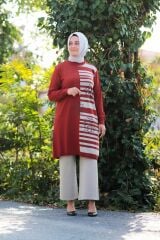 Büyük Beden Merserize Soğuk Rayon Iplik Perfect Geometrik Çizgi Desen Tunik Pantolon Ikili Takım