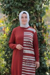 Büyük Beden Merserize Soğuk Rayon Iplik Perfect Geometrik Çizgi Desen Tunik Pantolon Ikili Takım