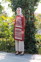 Büyük Beden Merserize Soğuk Rayon Iplik Perfect Geometrik Çizgi Desen Tunik Pantolon Ikili Takım