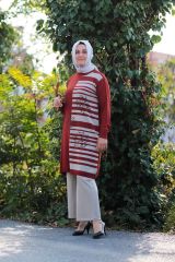 Büyük Beden Merserize Soğuk Rayon Iplik Perfect Geometrik Çizgi Desen Tunik Pantolon Ikili Takım