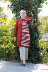 Büyük Beden Merserize Soğuk Rayon Iplik Perfect Geometrik Çizgi Desen Tunik Pantolon Ikili Takım