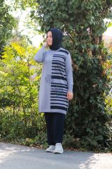 Büyük Beden Merserize Soğuk Rayon Iplik Perfect Geometrik Çizgi Desen Tunik Pantolon Ikili Takım