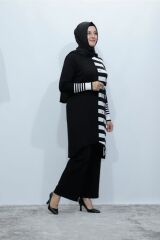 Büyük Beden Merserize Soğuk Rayon Iplik Perfect Çizgili Tunik Pantolon Ikili Takım