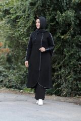 Büyük Beden Deri Detay Düğmeli Çelik Örme Triko Giy Çık Ceket Kap