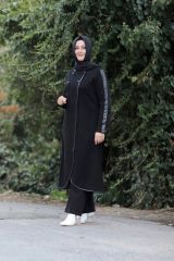 Büyük Beden Deri Detay Düğmeli Çelik Örme Triko Giy Çık Ceket Kap