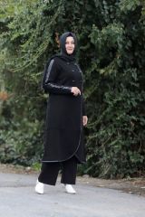 Büyük Beden Deri Detay Düğmeli Çelik Örme Triko Giy Çık Ceket Kap