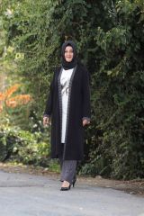 Büyük Beden Baskı Detay Çizgili Pantolon Penye Üçlü Takım