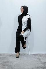 Büyük Beden Merserize Soğuk Rayon Iplik Perfect Geometrik Tunik Pantolon Ikili Takım