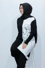 Büyük Beden Merserize Soğuk Rayon Iplik Perfect Geometrik Tunik Pantolon Ikili Takım