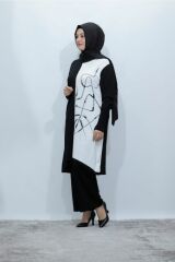 Büyük Beden Merserize Soğuk Rayon Iplik Perfect Geometrik Tunik Pantolon Ikili Takım