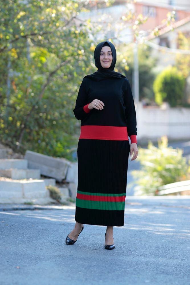 Büyük Beden Merserize Soğuk Rayon Iplik Perfect Piliseli Etek Bluz Ikili Takım